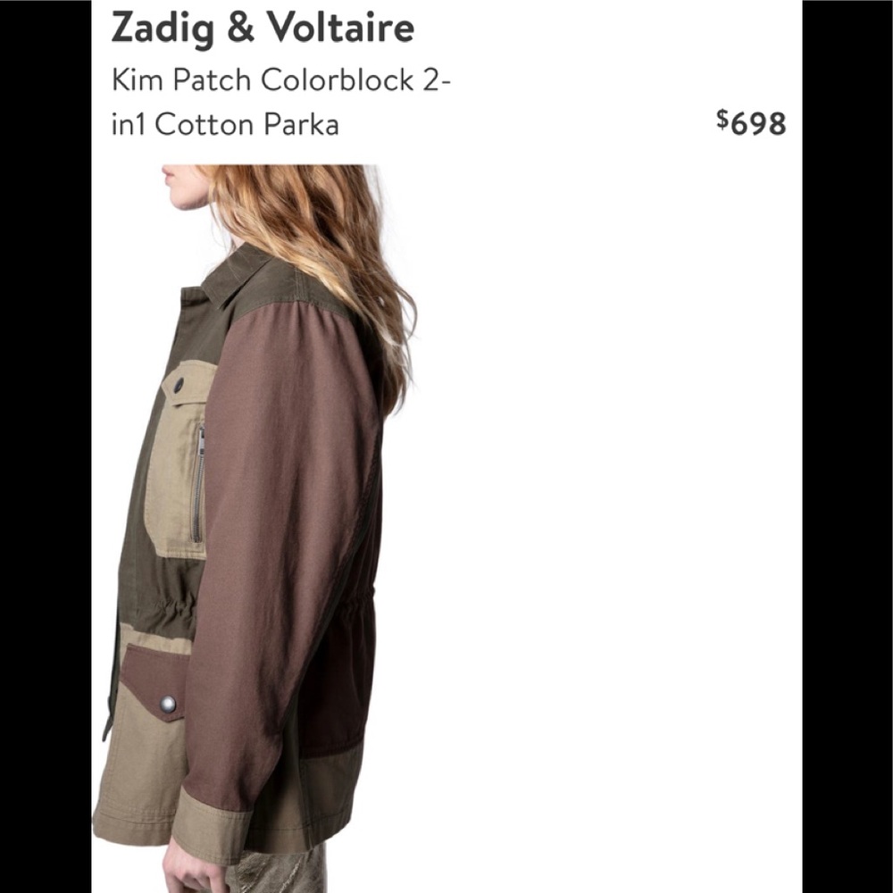 Zadig Voltaire 2 in 1 Parka Kaki M/L NEW - Picture 3 of 6